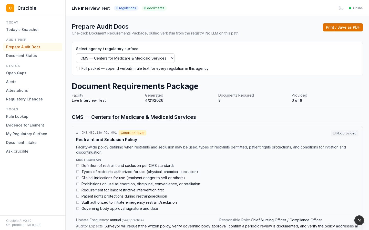 Prepare Audit Docs page
