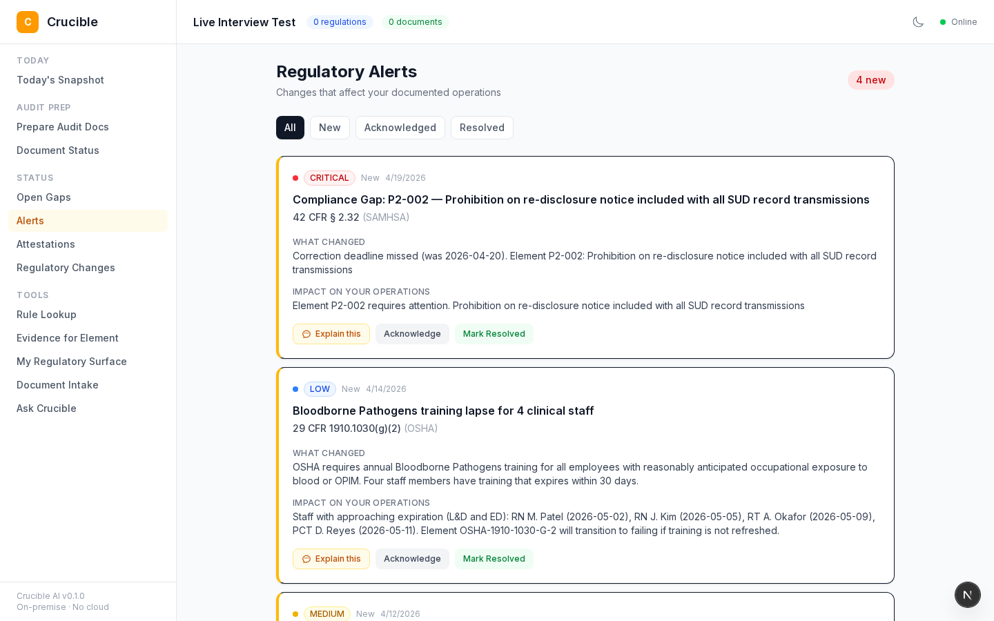 Regulatory Alerts page