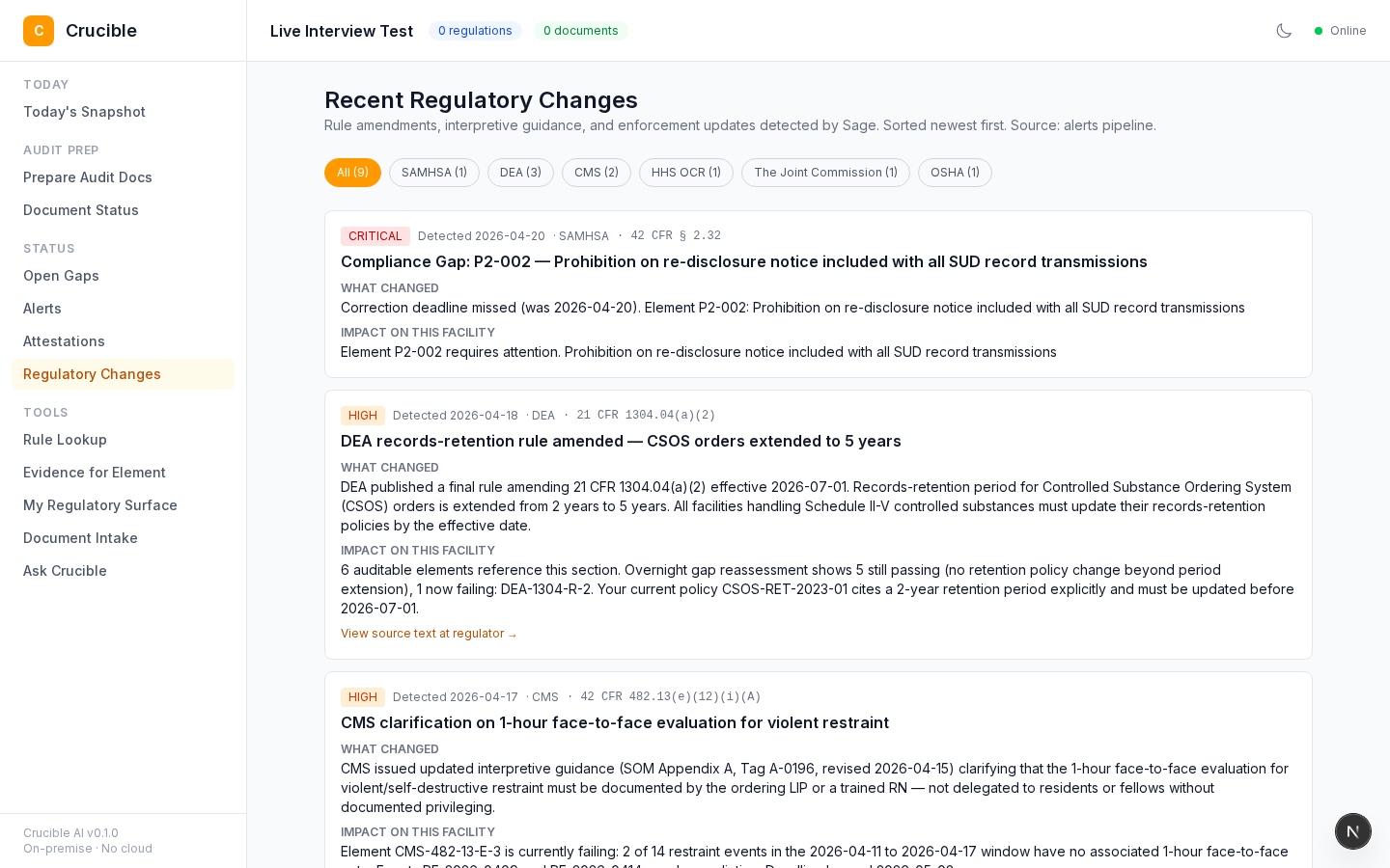 Regulatory Changes page