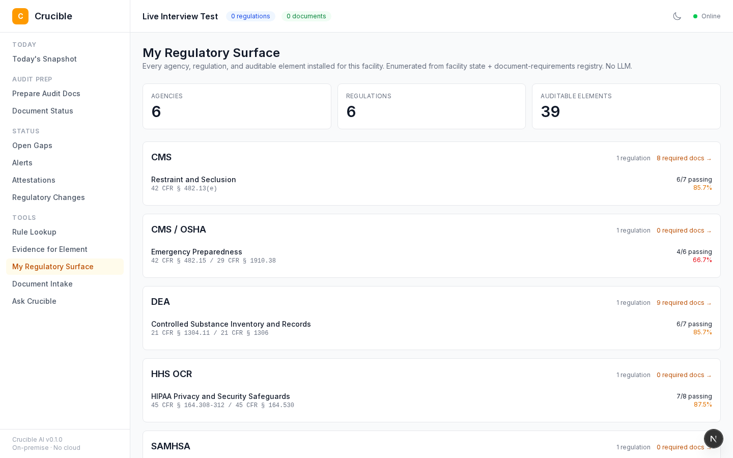 My Regulatory Surface page